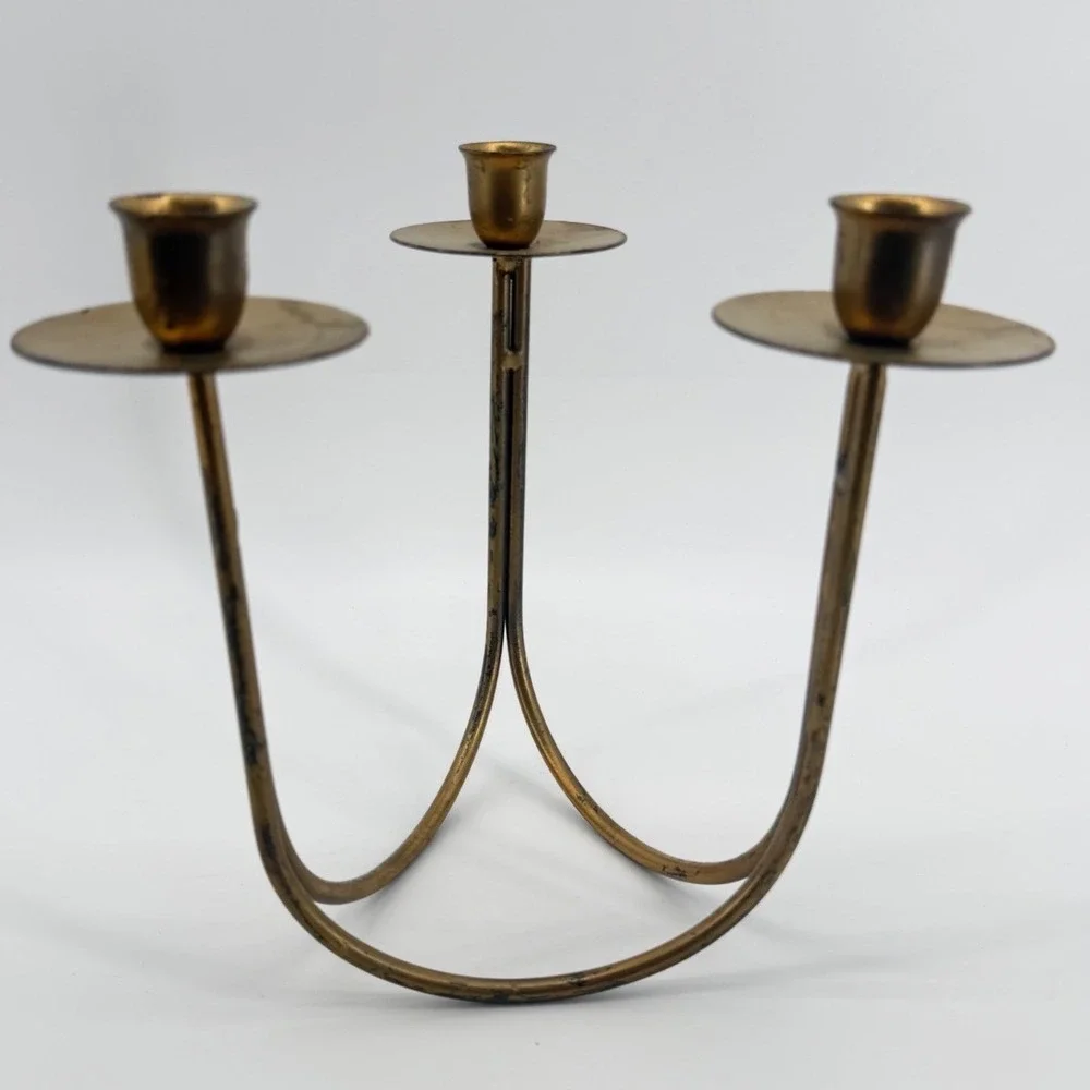 Brass Candelabra Home Decor Gold Mid Century‎ Modern 3-Arm Arched